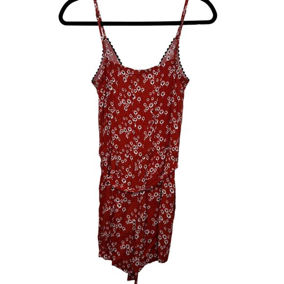 LOFT Ann Taylor Red Floral Sleeveless Belted Shorts Romper, Size XS - Picture 5 of 6